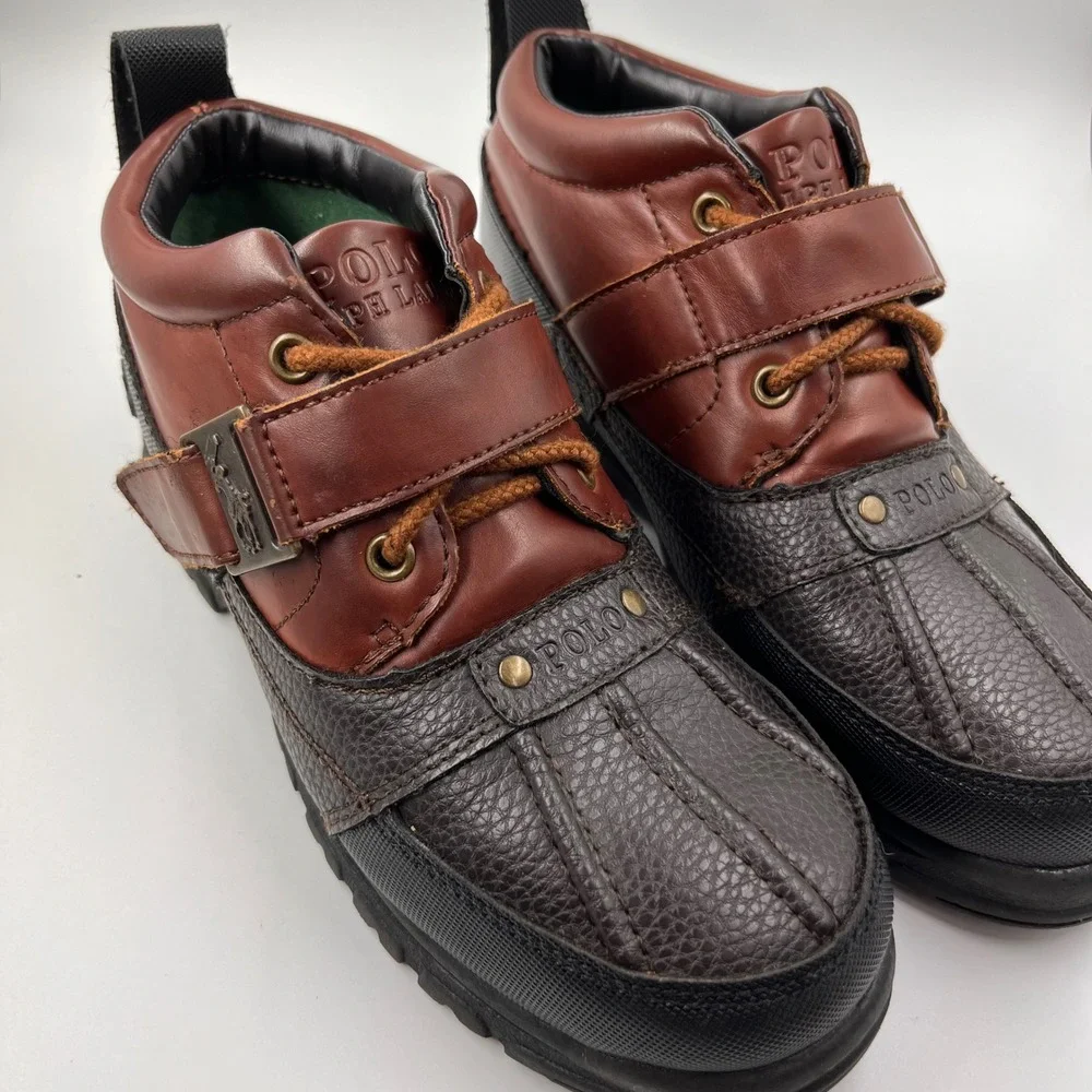 Polo Ralph Lauren Kids Duck Boots Brown Leather Rubber Size 2‎